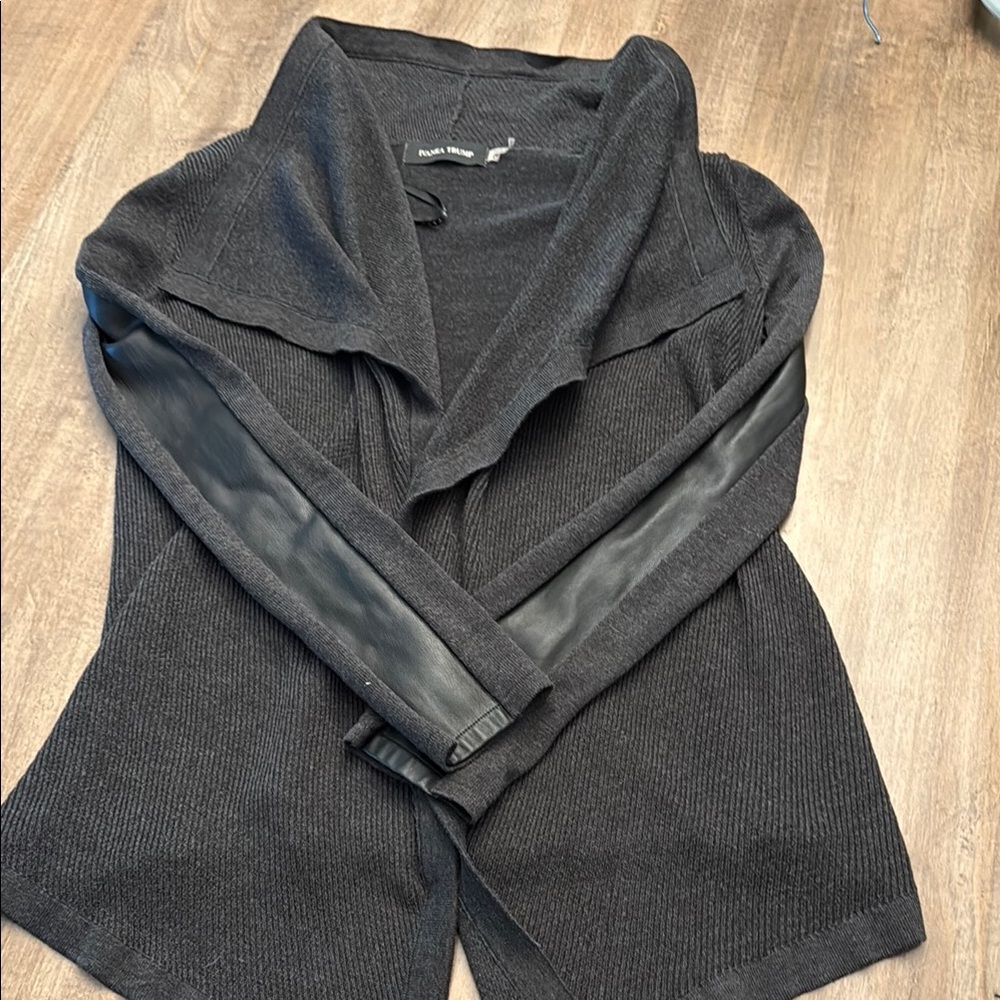 Ivanka Trump Black Cardigan with Leather Accents